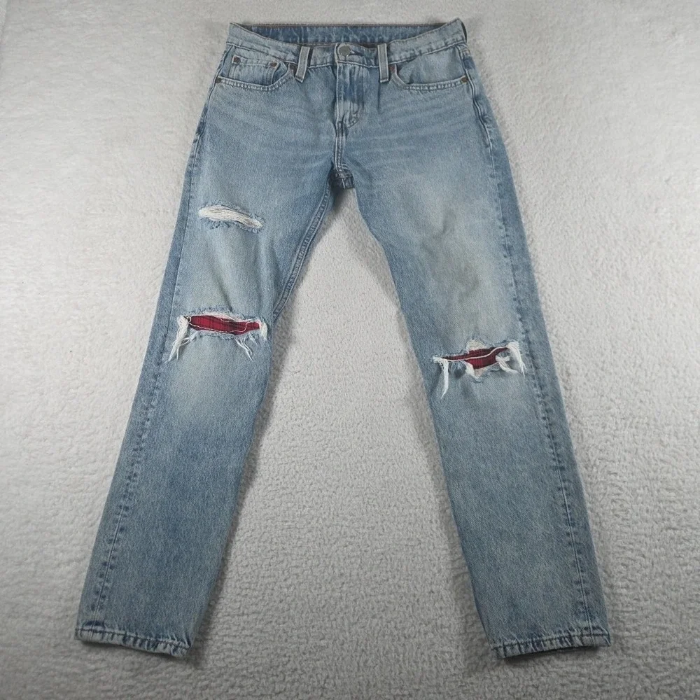 Levis 512 Mens Jeans 30X30 Blue‎ Straight Distressed Light Wash Flannel Accent